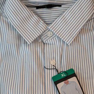 Banana Republic Men's Slim Fit Stretch Poplin Shirt, Light Blue stripes, Size XL